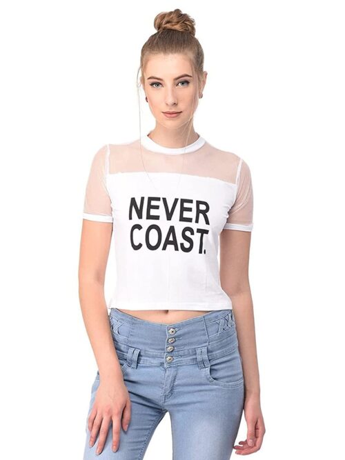 Never Coast Printed Western Mesh Crop top