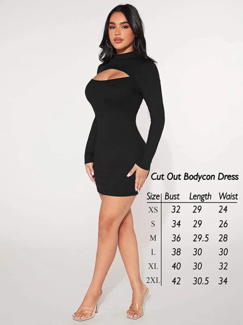 Rib Knit Cut Out Front Mock Neck Bodycon Dress
