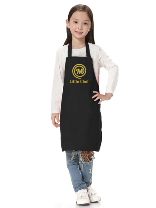Kids Glittering Black Printed Apron for Fun and Activity
