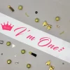 White Satin Birthday Sash for Kids ( Pink Writing )