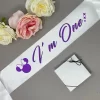 White Satin Birthday Sash for Kids ( Purple Writing )