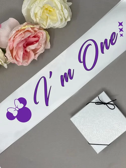 White Satin Birthday Sash for Kids ( Purple Writing )