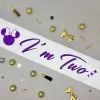 White Satin Birthday Sash for Kids ( Purple Writing ) - Image 2