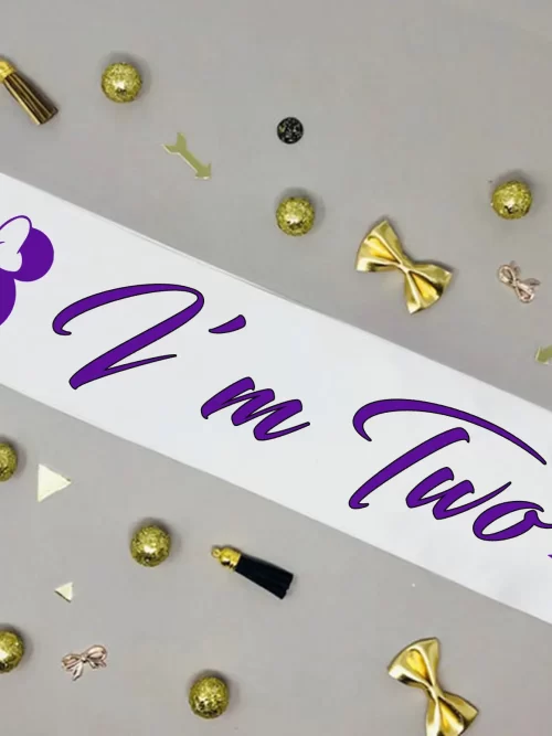 White Satin Birthday Sash for Kids ( Purple Writing )