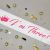 White Satin Birthday Sash for Kids ( Pink Writing ) - Image 3