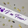 White Satin Birthday Sash for Kids ( Purple Writing ) - Image 4