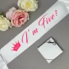 White Satin Birthday Sash for Kids ( Pink Writing ) - Image 5