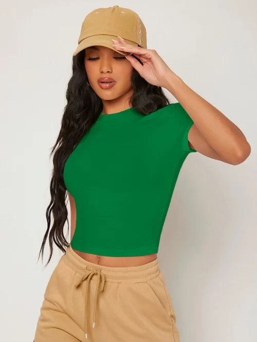 Stylish and Adorable Fitted Crop Top for Girls ( Green )