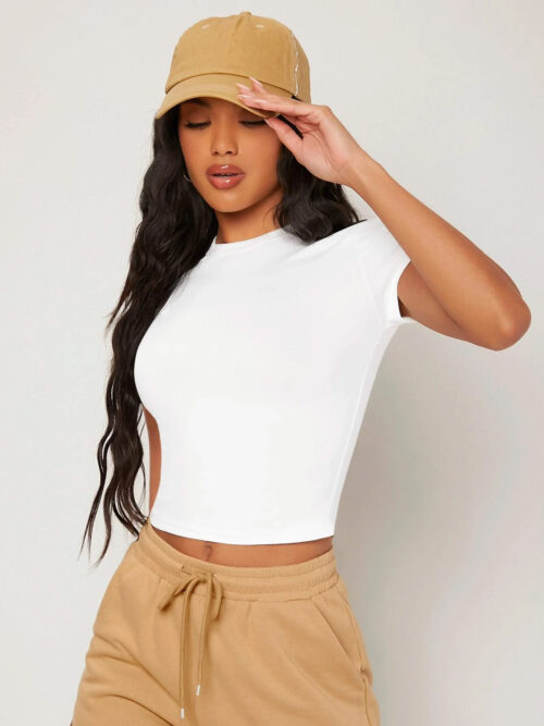 Stylish and Adorable Fitted Crop Top for Girls ( White )