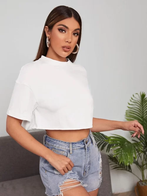 Chic and Trendy Loose Fit Crop Top ( White )