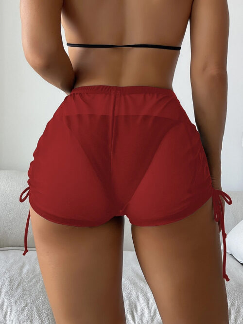 Tempting Drawstring Side Cover Up Shorts without Panty ( Red )