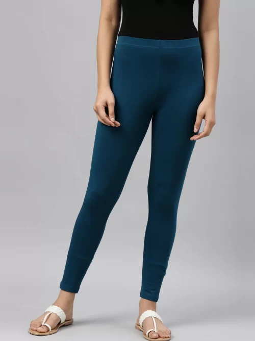 Women Solid Turquoise Ankle Length Legging