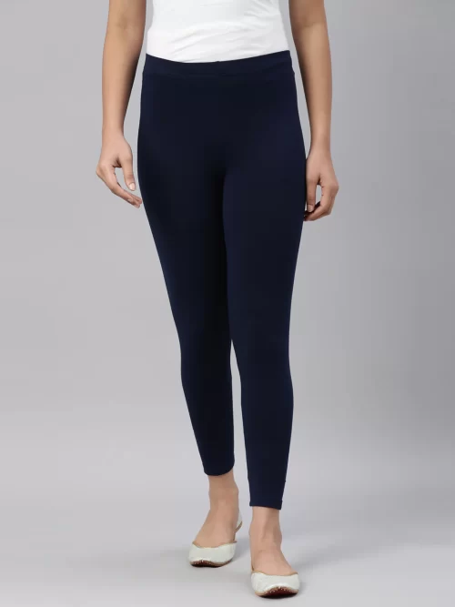 Women Solid Navy Blue Ankle Length Legging