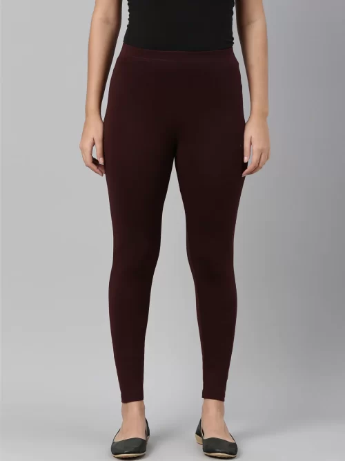 Women Solid Wine Ankle Length Legging