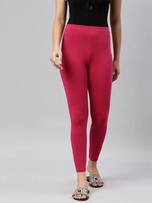 Women Solid Deep Pink Ankle Length Legging