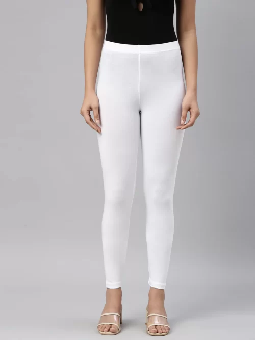 Women Solid White Ankle Length Legging