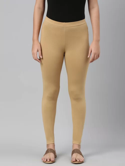 Women Solid Beige Ankle Length Legging