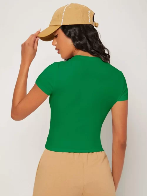 Stylish and Adorable Fitted Crop Top for Girls ( Green )