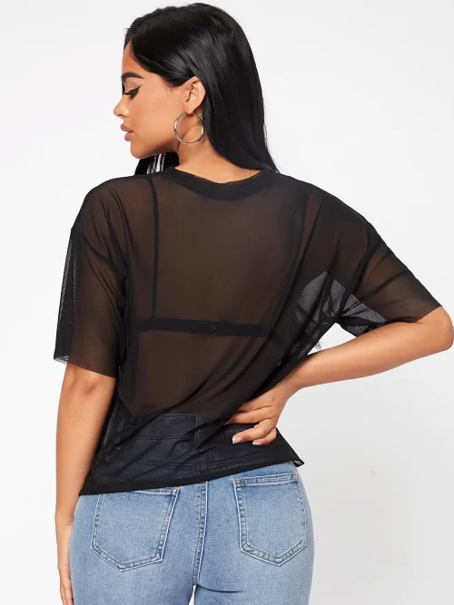 Black Mesh Loose Fitted Top