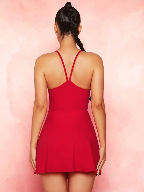 Sexy and Solid Phone Pocket Tennis Active Dress ( Red )