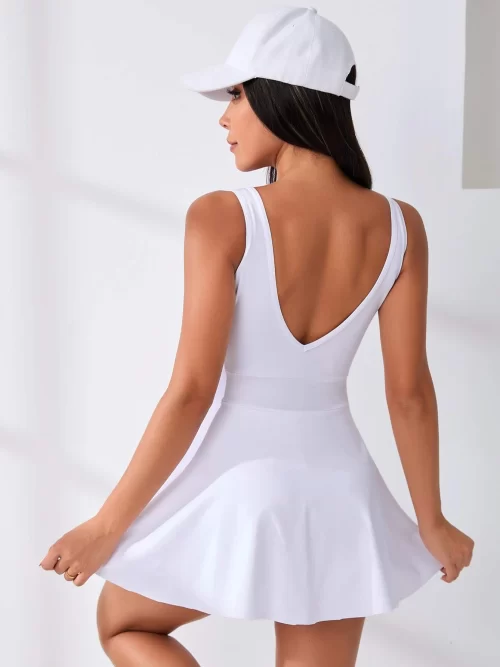 Sexy and Solid Phone Pocket Tennis Active Dress ( White )