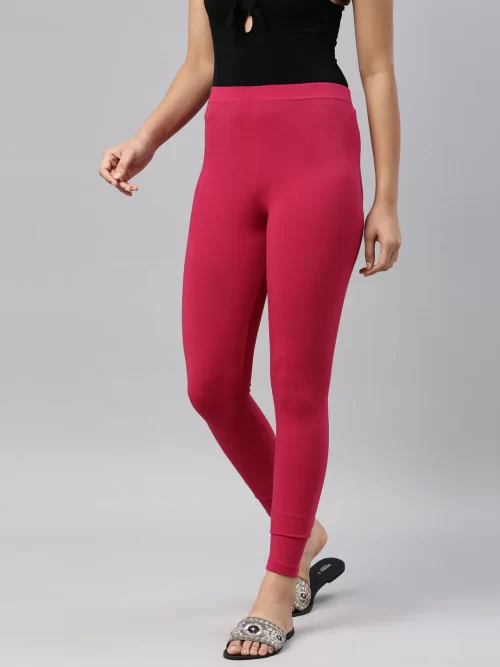 Women Solid Deep Pink Ankle Length Legging