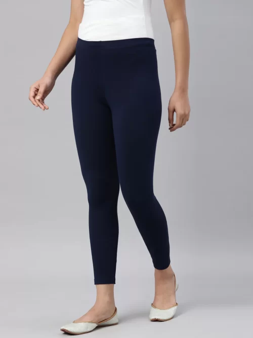 Women Solid Navy Blue Ankle Length Legging