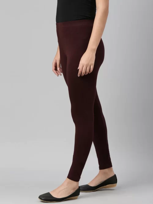 Women Solid Wine Ankle Length Legging