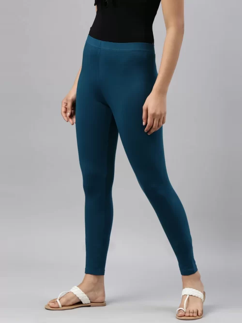 Women Solid Turquoise Ankle Length Legging