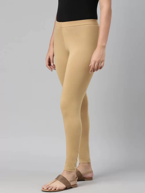 Women Solid Beige Ankle Length Legging