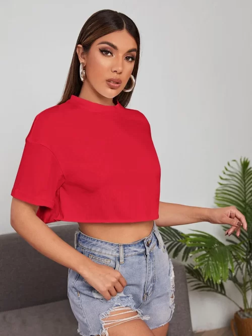 Chic and Trendy Loose Fit Crop Top ( Red )