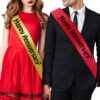 Satin Happy Anniversary Sash Combo for Married Couples ( Golden & Red ) - Image 4