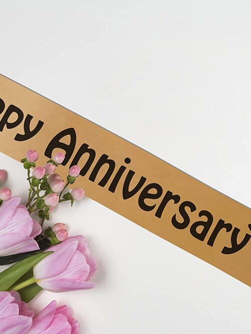 Satin Happy Anniversary Sash Combo for Married Couples ( Golden & Red )