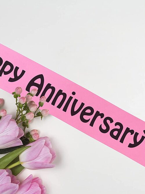 Satin Happy Anniversary Sash Combo for Married Couples ( Pink & Yellow )