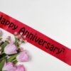 Satin Happy Anniversary Sash Combo for Married Couples ( Golden & Red ) - Image 3