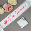 Cute White 12th Birthday Sash for Kids Turning 12