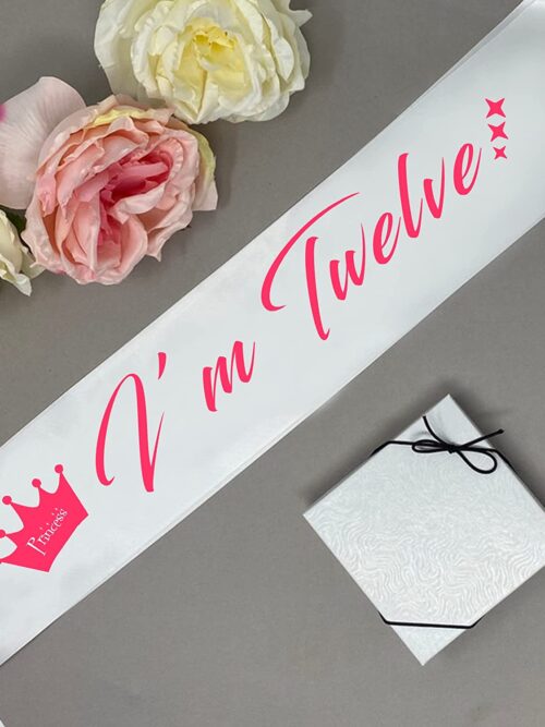 Cute White 12th Birthday Sash for Kids Turning 12