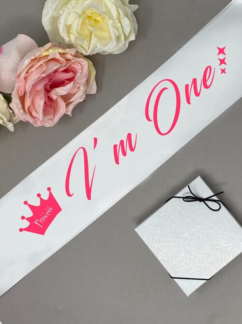 Cute White 1st Birthday Sash for Kids Turning 1