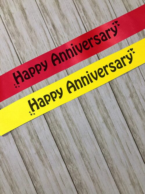 Satin Happy Anniversary Sash Combo for Married Couples ( Red & Yellow )