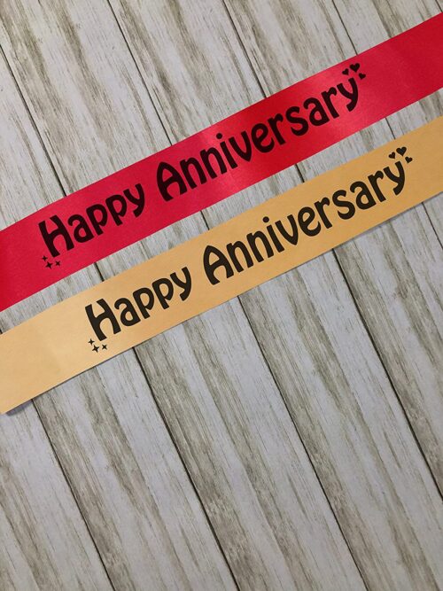 Satin Happy Anniversary Sash Combo for Married Couples ( Golden & Red )