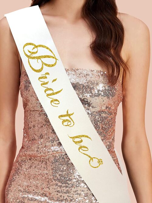 Glitter Golden Bride to be Sash ( White )