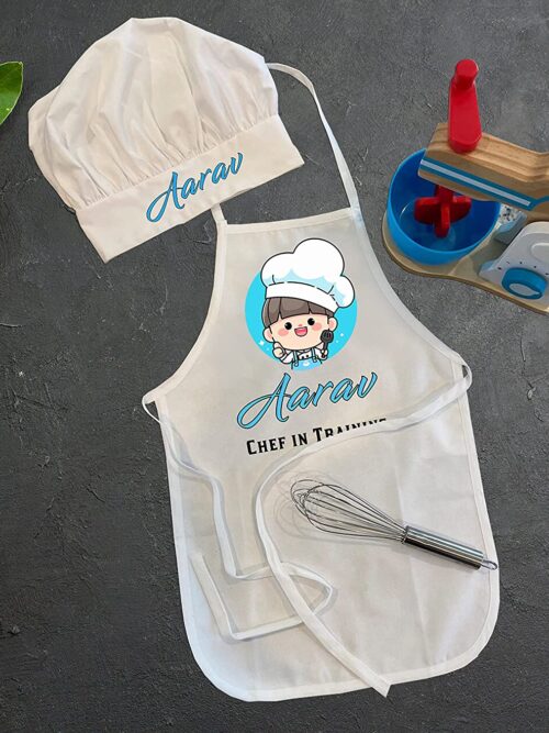 Customizable Polycotton Chef Apron and Cap Costume with Name