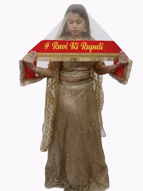 Customize Bridal Fringe Lace Golden Dupatta With Name
