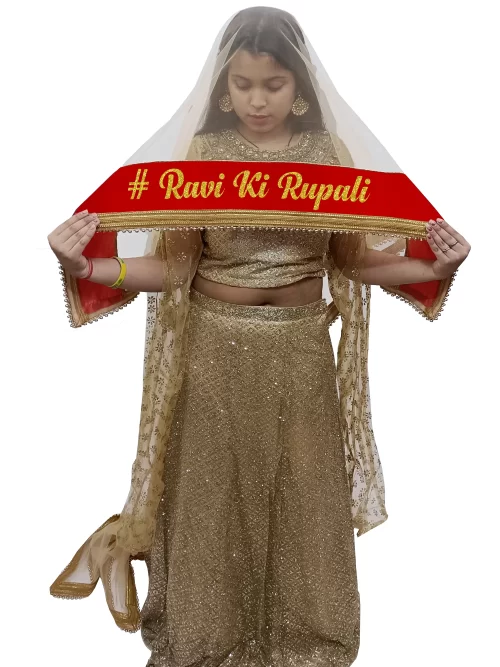 Customize Bridal Beaded Lace Golden Dupatta With Name