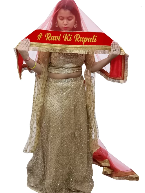 Customize Bridal Fringe Lace Red Dupatta With Name