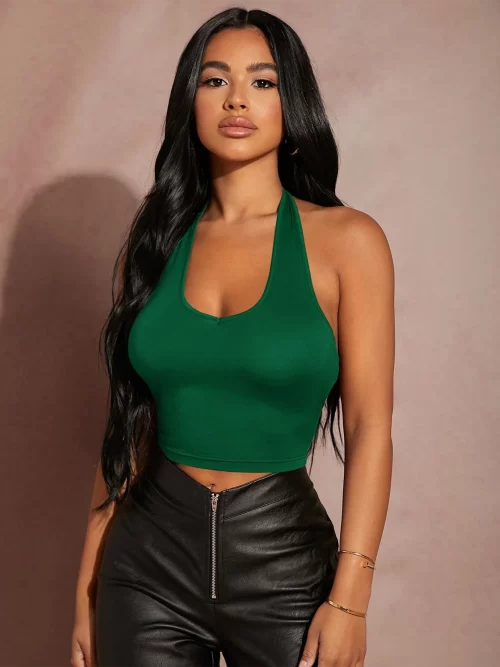 Sexy Open Back Halter Top ( Green )