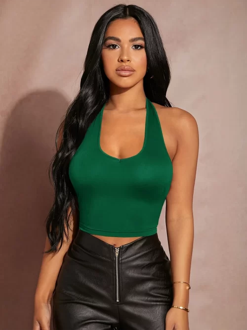 Sexy Open Back Halter Top ( Green )