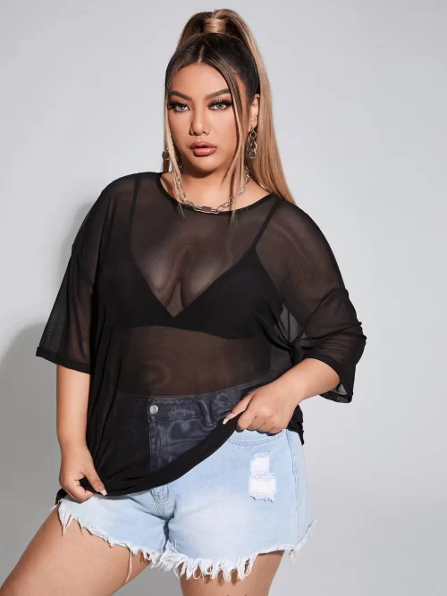 Adorable Oversized Soft and Stretchy Mesh Top