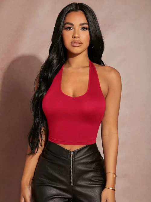 Sexy Open Back Halter Top ( Red )