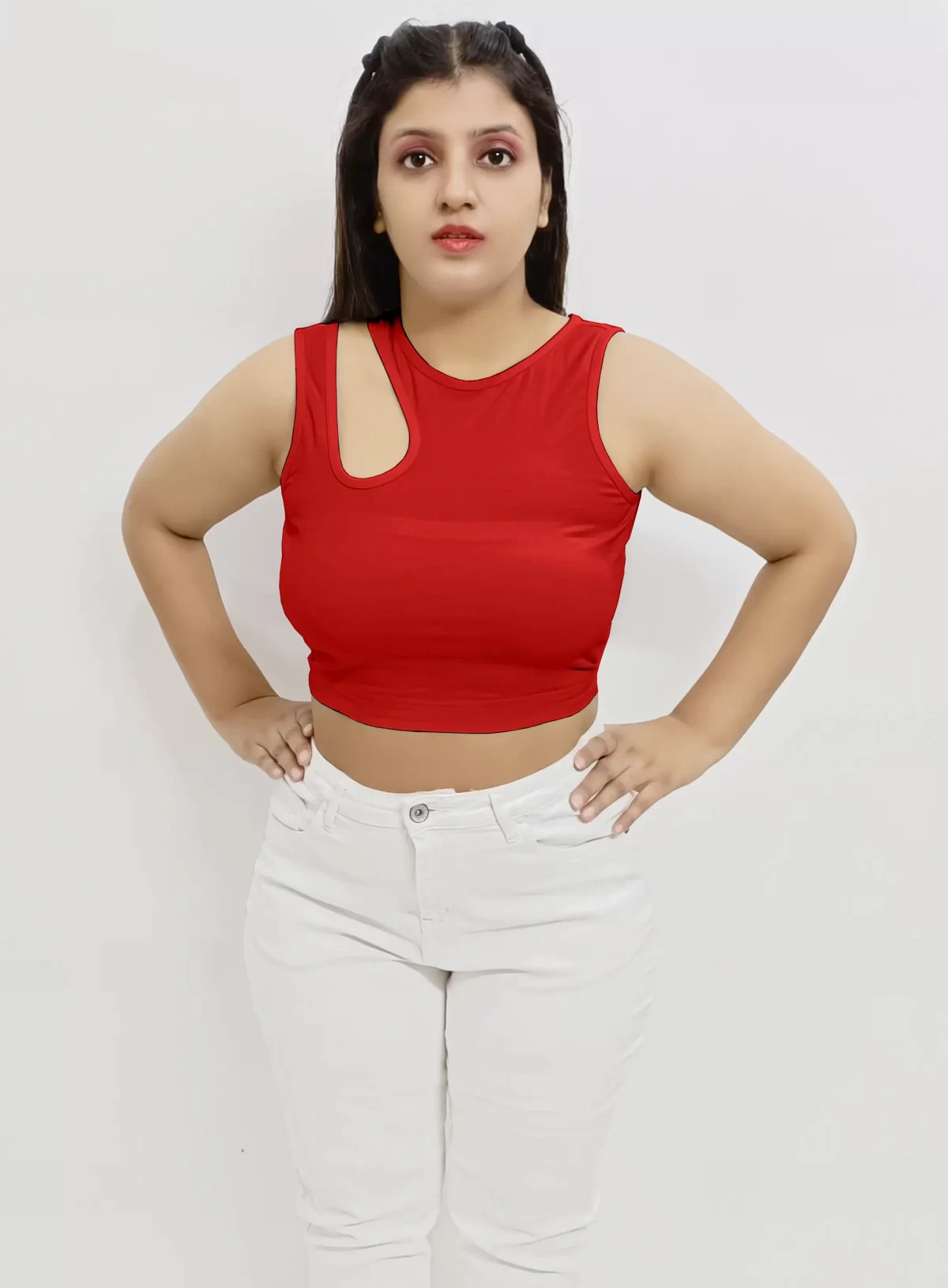 Red Stylish & Chic Cut Out Crop Top1